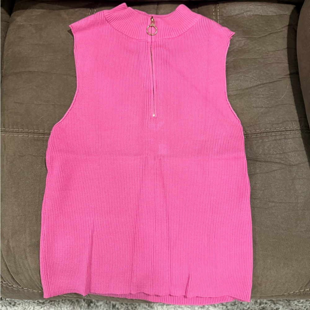 Pink Sleeveless Ribbed Top